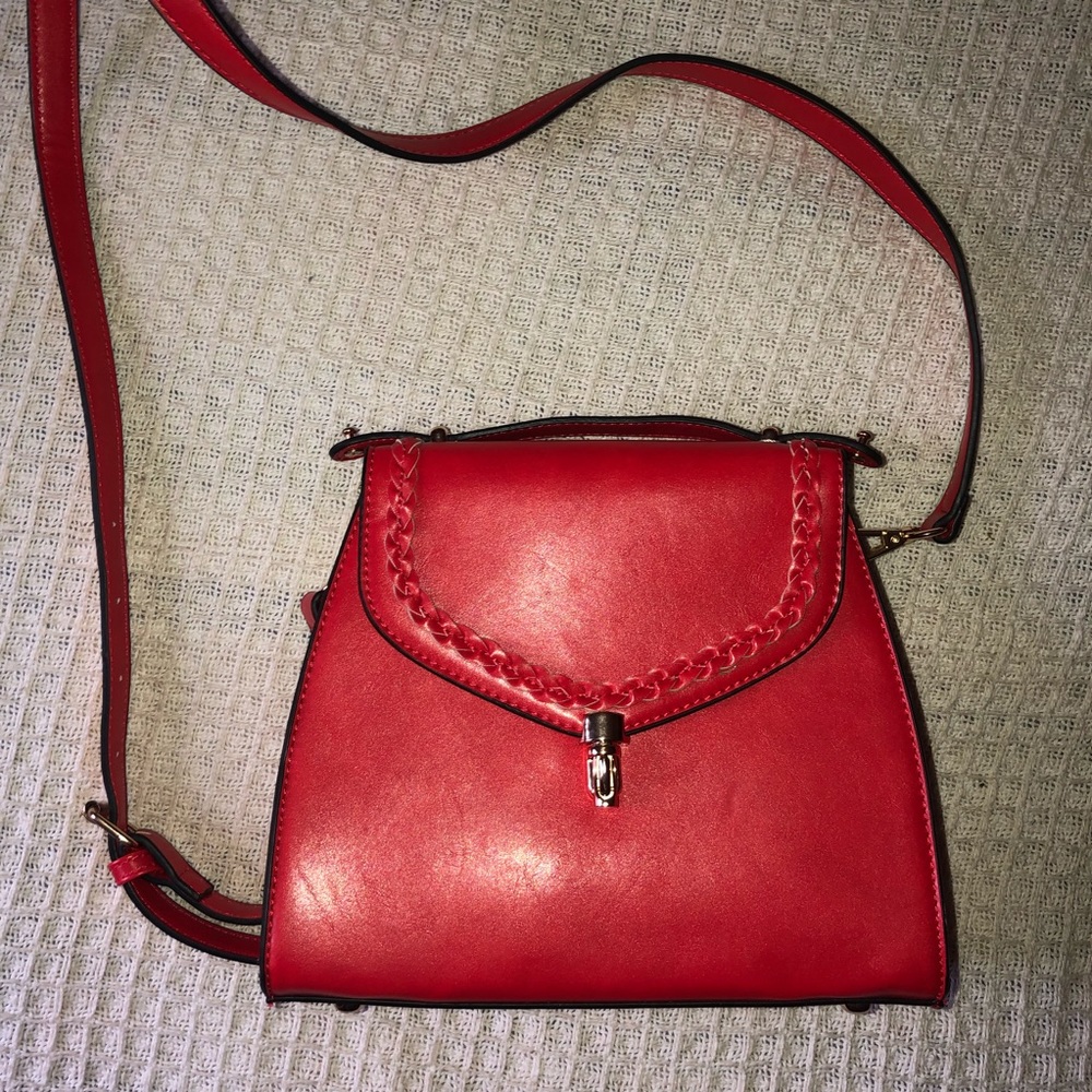 Vegan leather cherry red braided bag